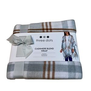 Three Dots Cashmere Blend Grey White Brown Fringe Wrap One Size New
